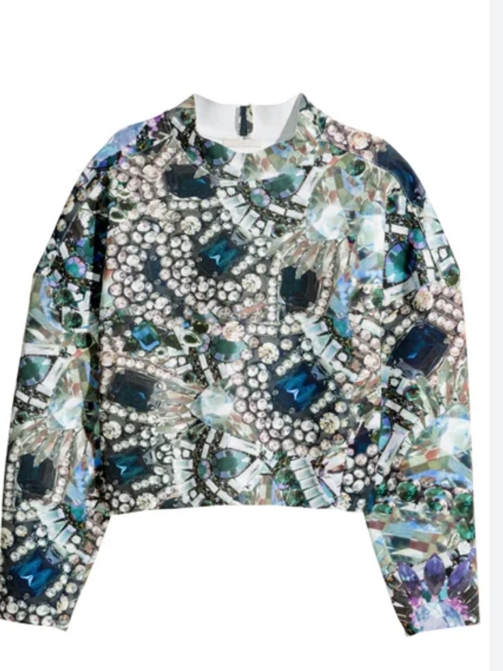 H&M Jewel Print Cropped Long Sleeve Top Gemstone Graphic Crop Top Size 2 - Picture 2 of 10